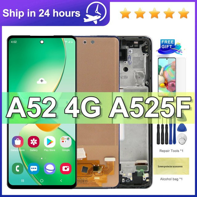 Samsung A52 4G LCD Display Touchscreen mit Rahmen in Schwarz für SM-A525F und SM-A525F/DS Ersatzdisplay - Bild 1