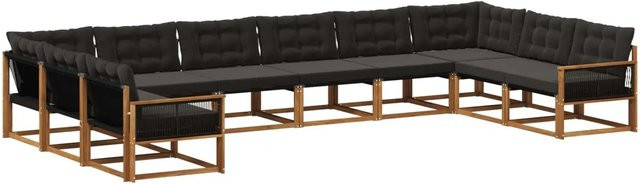 vidaXL Outdoor-Sofagarnitur in U-Form aus massivem Akazienholz mit 10 Kissen in Schwarz und Braun - Bild 1