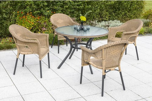 Merxx Gartenmöbelset Ravenna 5-teilig aus Aluminium und Kunststoff in Grau mit runden Tisch und Sicherheitsglas - Bild 1