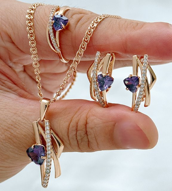 Kinel Schmuck-Set, 585 Gold, Roségold, Zirkonia, Damen, Vintage - Bild 1
