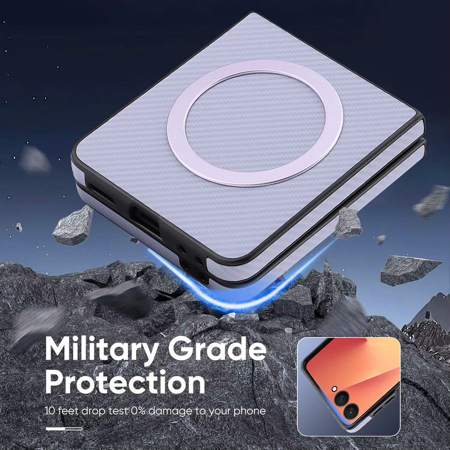 Luxuriöse ultradünne Handyhülle aus Kohlefaser-Leder für Samsung Galaxy Z Flip, Magnetic MagSafe Business Cover, Blau - Bild 5