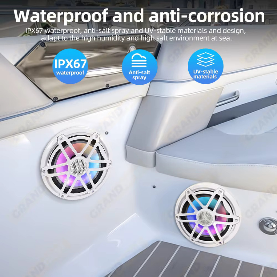 Grandnavi 2er Set Marine-Lautsprecher mit RGB-Beleuchtung, 6,5 Zoll, 300W, wasserdicht IPX67, Schwarz/Multicolor - Bild 2