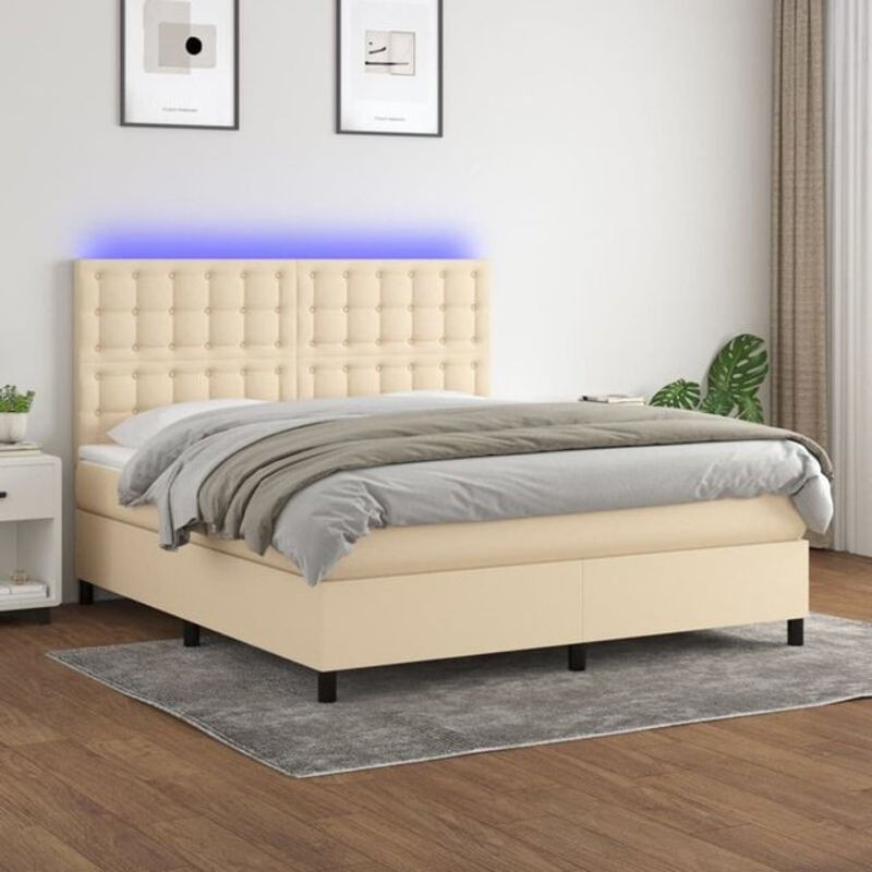 vidaxl Boxspringbett mit Matratze in Beige und Weiß aus Stoff, B/T/H: 160 x 200 x 118 cm - Bild 1