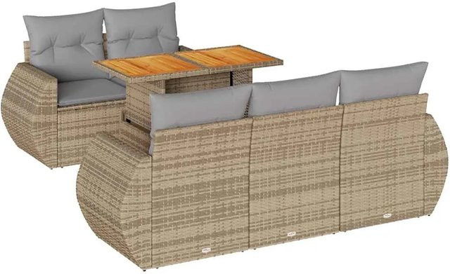 vidaXL 6-teilige Garten-Sofagarnitur aus Poly-Rattan in Beige mit L-Form, Ecksofas und Mittelsofa mit integriertem Stauraum sowie Tisch und Kissen-Set - Bild 1