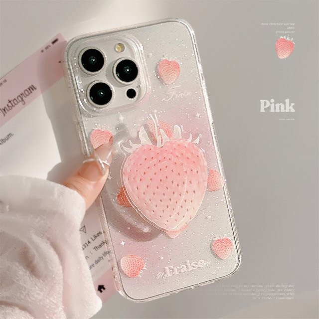 MUQGEW Glitzernde Transparente Handyhülle mit Erdbeer-Design für iPhone 11 bis iPhone 16 Pro Max, Stoßfeste Schutzhülle - Bild 1