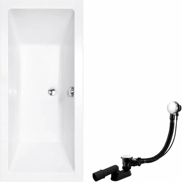 KOLMAN Badewanne KODI rechteckig aus Acryl in Weiß mit Kopfstütze, Ablauf und Füßen, B/T: 170 x 75 cm - Bild 1