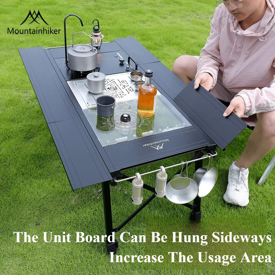 Mountainhiker IGT Camping Klapptisch aus Holz mit abnehmbarer Platte in Schwarz - Bild 2