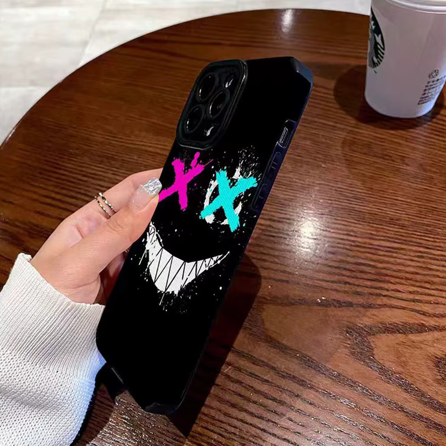 INS Devil Smiling Silikon-Handyhülle für iPhone 11 bis 17 Pro Max Plus, stoßfestes weiches Leder, Farbe: Schwarz - Bild 3