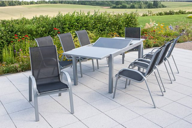 Merxx Gartenmöbel-Set Amalfi 9-tlg. in Schwarz mit ausziehbarem Tisch aus Aluminium und Glas, B/T: 180 bis 240 x 100 cm - Bild 1