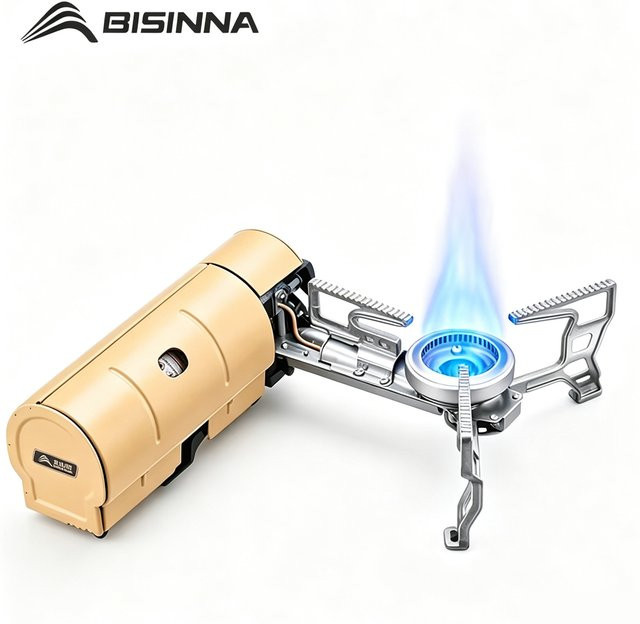 BISINNA Tragbarer Campingkocher 2600W Klappbarer Gasbrenner in Beige für Wandern, Reisen und Outdoor-Kochen - Bild 1