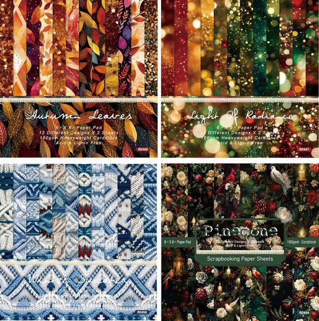 Alinacutle Junkjournal Herbst-Weihnachtspapierpaket mit 24 Blatt gemustertem Papier für Scrapbooking und Bastelarbeiten, Farbe: Mehrfarbig, Breite: 15,2 cm - Bild 1