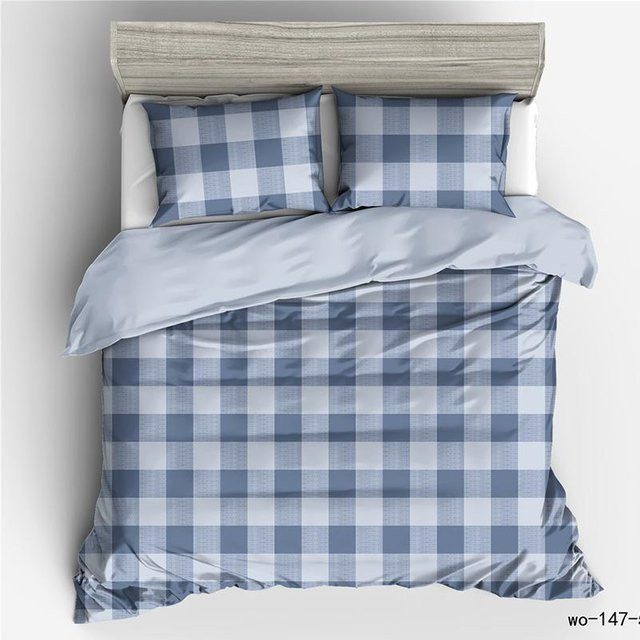 RunGrape Bettwäsche Set im nordischen Design mit Karomuster, Blau, Microfaser, B/H: 240 x 220 cm - Bild 1