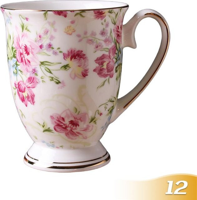 Kreative Kaffeetasse aus Knochenporzellan mit Blumengemälde von Yiran Furniture, 350 ml, Mehrfarbig - Bild 1