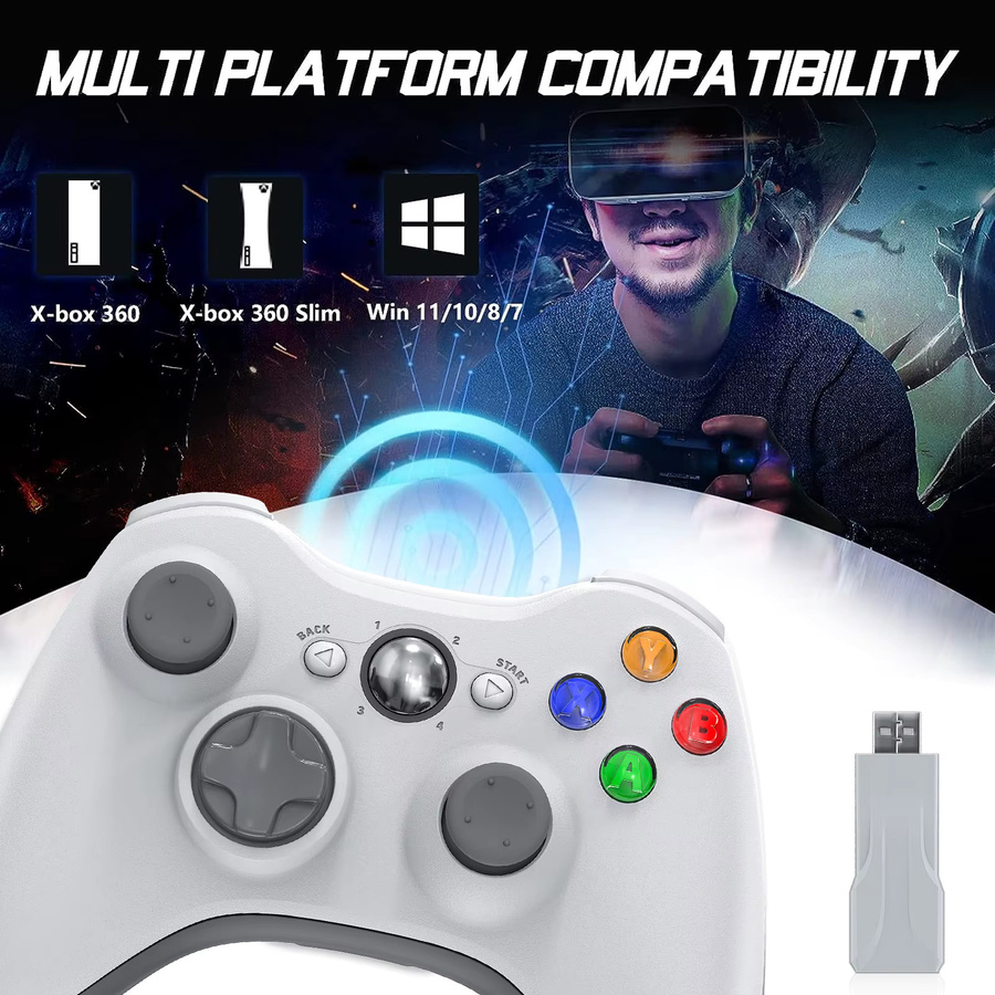 Bonadget 2,4G Wireless-Gamecontroller für Xbox 360 und PC in Weiß mit Dual-Vibration und Turbo-Funktion - Bild 2
