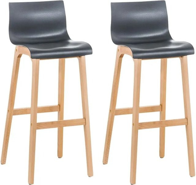DELUKE Barhocker DELHI 2er Set Grau mit Lehne aus Buchenholz und Kunststoff - Bild 1
