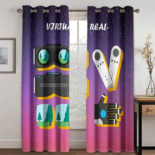 Gamer Gamepad Controller Fenster Vorhänge für das Spielzimmer, Mehrfarbig, B: 100 cm, H: 130 cm - Bild 1