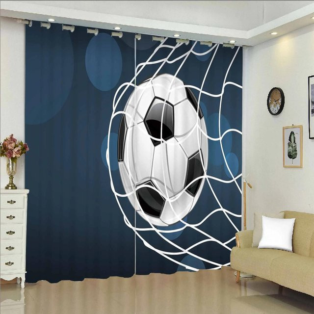 Yiran Furniture 3D-Vorhang mit Fußball-Motiv, 2 Paneele, semi-transparent, Polyester, Breite: 85 cm, Höhe: 200 cm - Bild 1