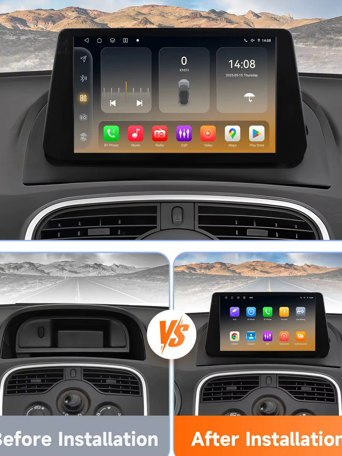 Hizpo 2Din Android 14 Auto-Multimedia-Player für Renault Kangoo 2009–2018 mit CarPlay, Android Auto und 360Cam, Snapdragon 6115, Schwarz - Bild 4