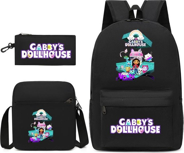 3-teiliges Schulrucksack-Set aus Oxford-Stoff in Schwarz mit Schultasche, Schultergurt und Federmäppchen - Bild 1