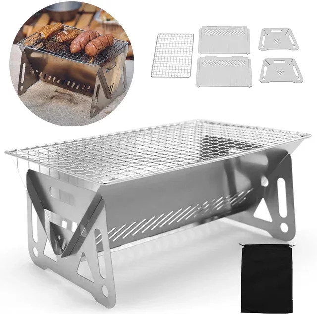 Multifunktionaler Camping-Heizofen aus Holz mit Grillfunktion und Gitter, zusammenklappbar und portabel, B/T/H: 21,0 x 16,0 x 13,0 cm - Bild 1