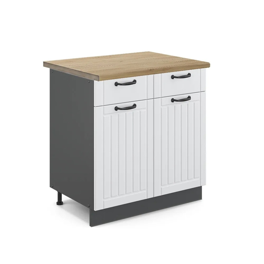 Vicco Küchenunterschrank Fame-Line in Weiß und Anthrazit mit Eiche-Optik im Landhausstil, Breite: 80 cm - Bild 2