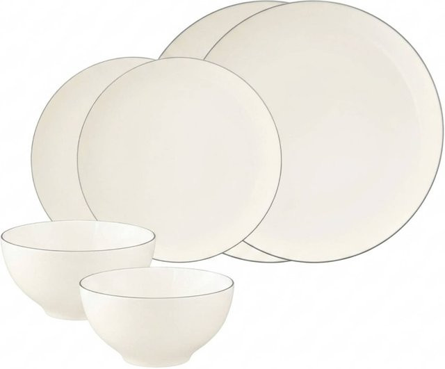 Seltmann Weiden Basic-Set Savona Grey Line Dinner-Service aus Keramik, 6er Set, Grau und Weiß - Bild 1