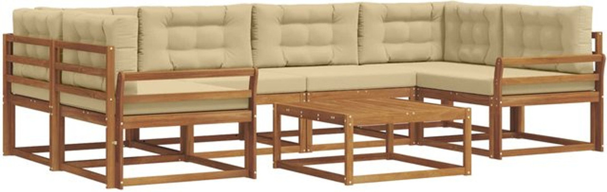 Modernes vidaXL Outdoor-Sofagarnitur aus Akazie mit 7-teiligem Set und Kissen in Natur und Beige - Bild 1