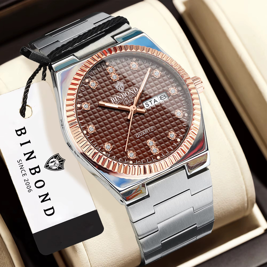 BINBOND Armbanduhr Quarz, Edelstahl, Schwarz, Bicolor, Herren - Bild 2