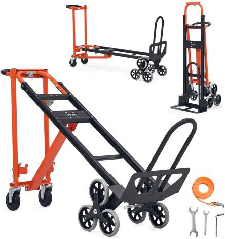 VEVOR 3-in-1 Treppensackkarre aus Aluminium und Stahl, klappbare Transportkarre mit 350 kg Traglast, Orange & Silber - Bild 1