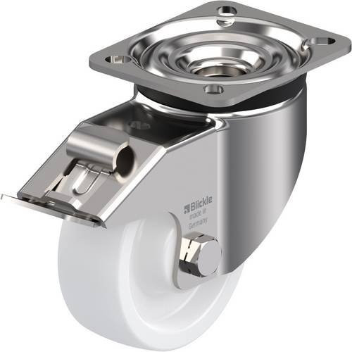 Blickle Lenkrolle LKX-SPO 100G-1-FI mit Feststeller, Rad-Durchmesser: 100 mm, Tragfähigkeit: 350 kg, Edelstahl und Kunststoff, Farbe: Silber/Weiß - Bild 1