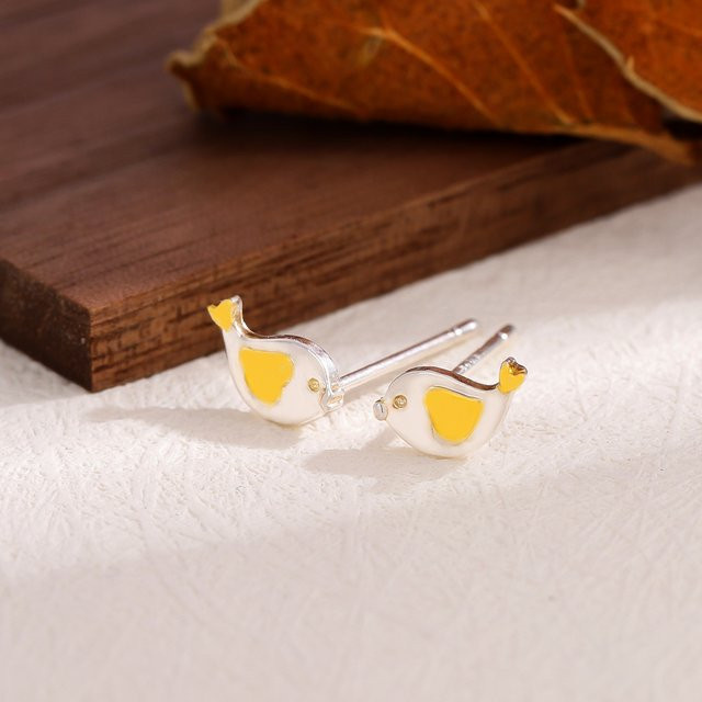 GaGa-Duck Ohrstecker, 925 Silber, Vogel-Herzförmig, Unisex - Bild 1