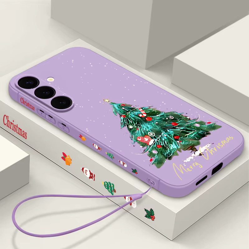 Magnetische Handyhülle mit Weihnachtsbaum-Muster für Samsung Galaxy S23, weiches TPU Cover mit Lanyard in Beige, Weiß oder Lila - Bild 1