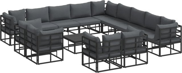 vidaXL Garten-Sofa-Set in U-Form aus pulverbeschichtetem Aluminium mit Kissen, 14-teilig, Schwarz - Bild 1