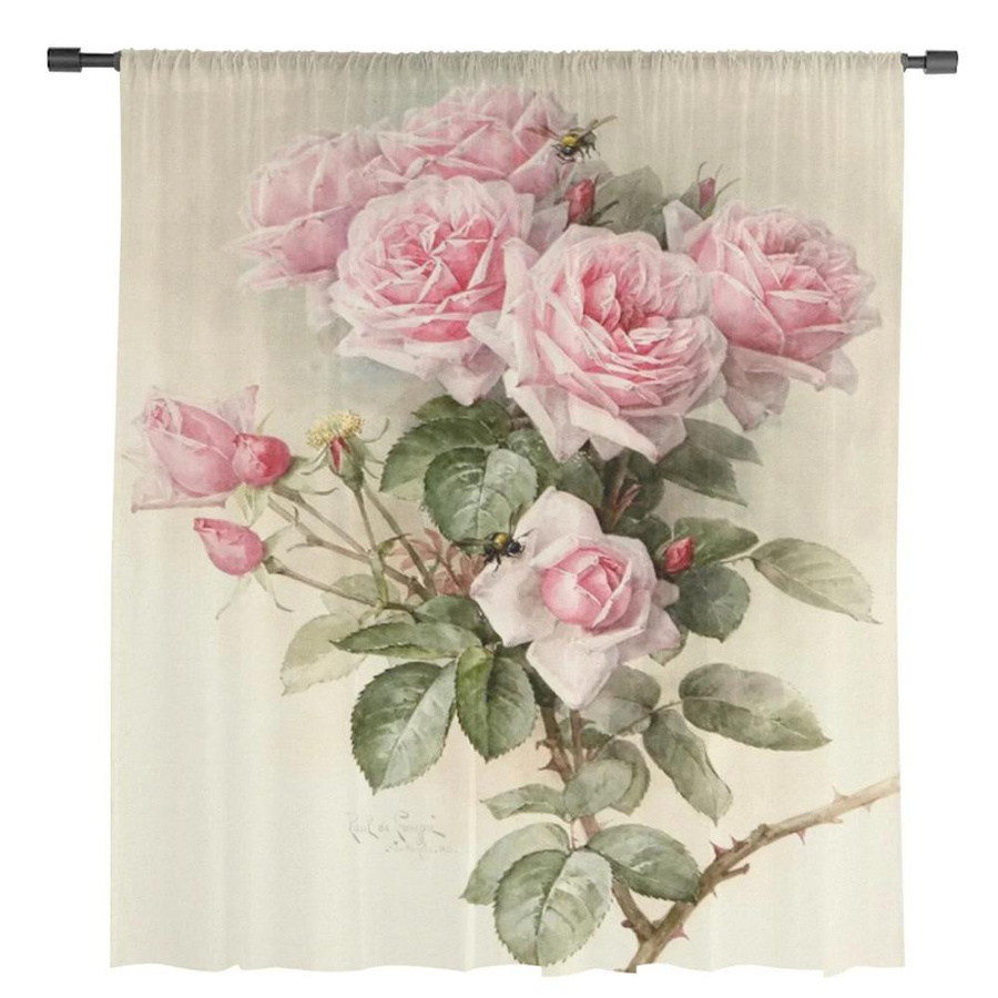 Yiran Furniture Vintage Vorhang mit Blumenmuster in Rosa, transparenter Tüll-Organza-Vorhang für Wohnzimmer, Küche und Schlafzimmer, Breite: 135 cm, Höhe: 115 cm - Bild 2