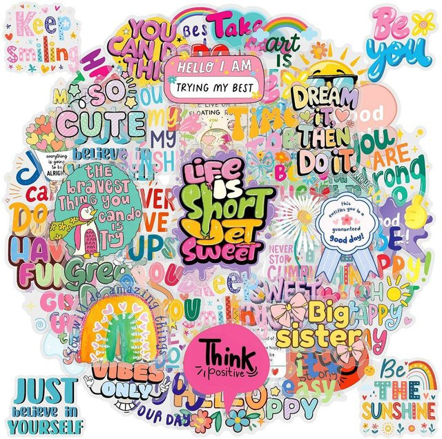 50 Stück bunte englische Aufkleber von RecordingYourLife Store, wasserfeste PET-Graffiti-Sticker für Planer und Gepäck, Mehrfarbig - Bild 1