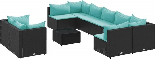 vidaXL 10-teilige Garten-Sofagarnitur in U-Form aus schwarzem Poly-Rattan mit Kissen und Couchtisch - Bild 1