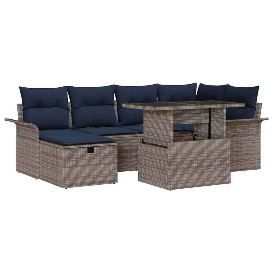 vidaXL Garten-Sofa-Set aus Poly-Rattan mit 7 Teilen und Kissen in Grau - Bild 2