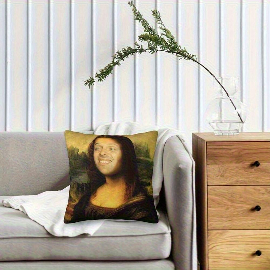 Kissenbezug mit lustigem Mona Lisa Meme Design in Peach Skin, B/T: 18 x 18 cm - Bild 5