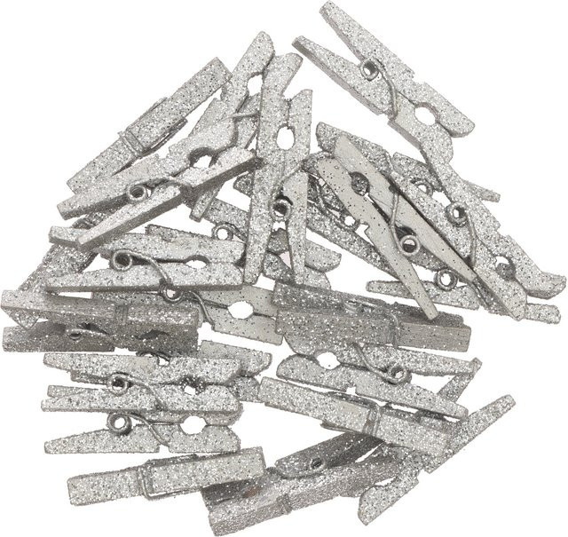 Rico Design Holzklammern mit Glitter in Silber, 24 Stück, B/H: 4 x 30 mm - Bild 1