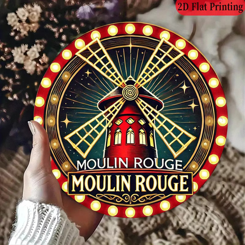 Potdemiel Rundes Aluminium-Wandschild Moulin Rouge Vintage Design, Durchmesser: 20,32 cm, Mehrfarbig - Bild 2