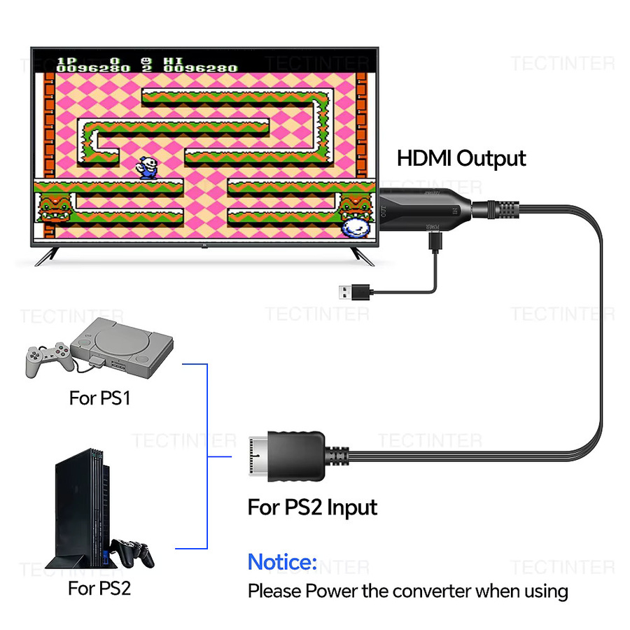 TECTINTER HDMI Konverter Adapter für PlayStation 2 und PS1, Schwarz, kompatibel mit HDTV und PC - Bild 2