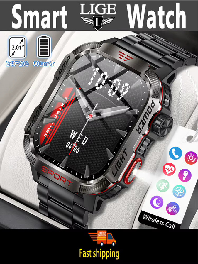 LIGE Smartwatch, Schwarz, Silikon, GPS, Kompass, Wasserdicht - Bild 5