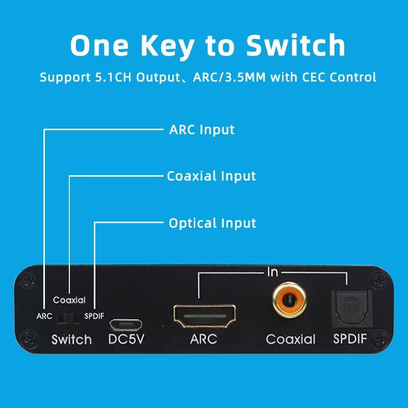 TenYua HDMI ARC Audio Extractor DAC Konverter in Schwarz: Digitaler Optical SPDIF Koaxial zu Analog 3,5mm L/R Stereo Adapter - Bild 4