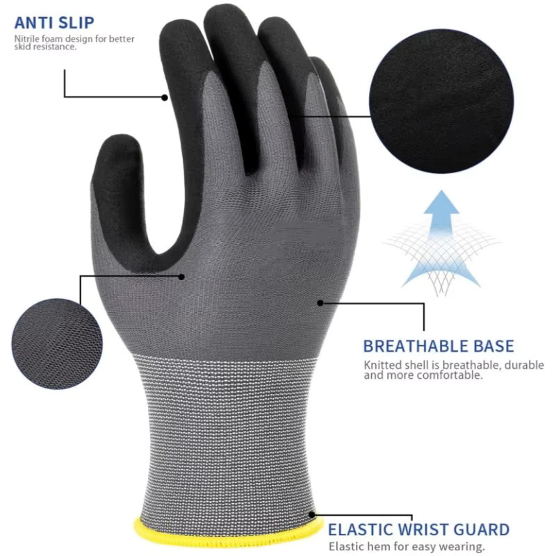 12er Pack INMAICH MicroFoam Arbeitshandschuhe mit Nitril-Beschichtung in Grau, nahtlose Strick-Sicherheitshandschuhe mit Touchscreen-Funktion für industrielle Montage und Handwerk - Bild 2