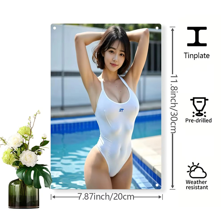 Retro-Metallblechschild Poolside Woman von CIFBUY als Wandkunst für drinnen und draußen in Multicolour - Bild 3