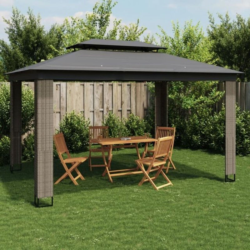 Vidaxl Pavillon mit Doppeldach aus Stahl in Anthrazit, B: 3,94 m, T: 2,96 m - Bild 1