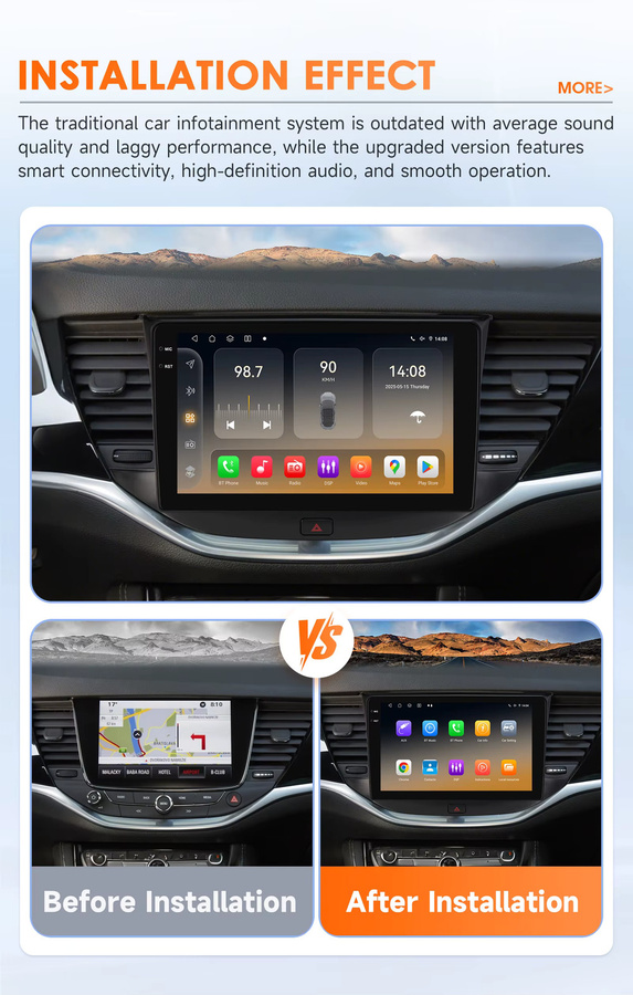 OSSURET Android Autoradio für Opel Astra K 2015-2019 mit 6,115 Zoll Bildschirm, kabellosem Carplay, GPS und WIFI in Schwarz - Bild 2