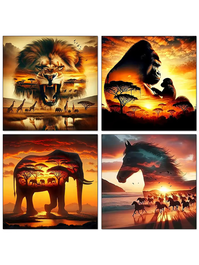 QIZITENG Diamant-Malerei Elefant im Sonnenuntergang 5D DIY Set mit runden Steinen in Multicolour, B/H: 20 x 20 cm - Bild 2