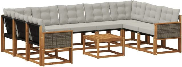 vidaXL Outdoor-Sofagarnitur in U-Form aus Massivholz Akazie mit 10 Kissen in Natur und Hellgrau - Bild 1