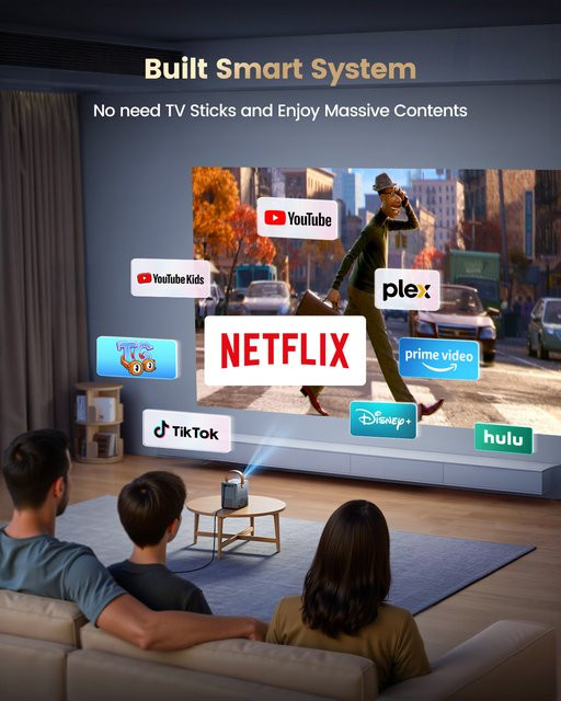 Wimius P61 Tragbarer 4K-Projektor mit Netflix, 1600 ANSI Lumen, Autofokus, Full HD 1080p, WIFI und Bluetooth 5.2 für dein Heimkino - Bild 1